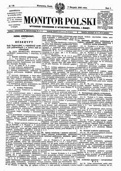 Fragment dziennika urzędowego "Monitor Polski" z 7 sierpnia 1918 r.