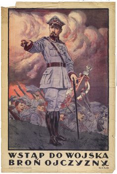 Plakat przedstawiający Józefa Hallera z wyciagniętą dłonią