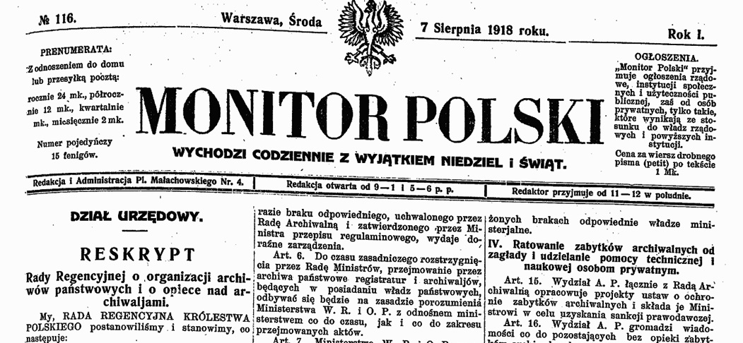 103. rocznica powstania sieci archiwów państwowych w Niepodległej Polsce